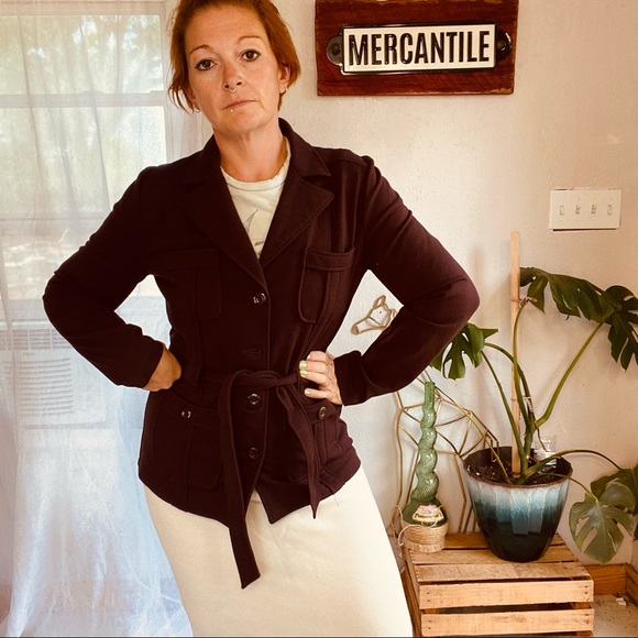 BCBGMAXAZRIA Retro Vibe Brown / Maroon Belted Jacket Size Large - Picture 2 of 16